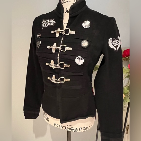 CUSTOM Skull & Rose Upcycled Rage Tripp NYC Buckle Coat MyChemRo Edition Sz S - Picture 11 of 16